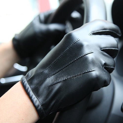 Long Keeper Hot Men's Luxurious PU Leather Winter Driving Warm Gloves Cashmere Tactical gloves Black Drop Shipping High Quality