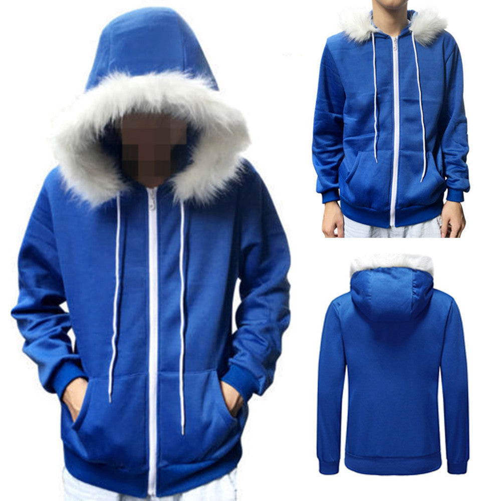 Men Women Cosplay Blue Fleece Hooded Jacket Sweater Costume Warm Sport Coat