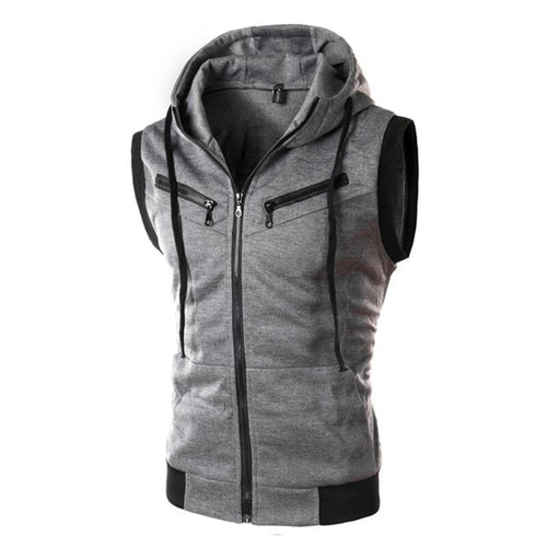 Men Hooded Waistcoat Sleeveless Jacket Zipper Pocket Gilet Casual Cotton Men Vest Plus Size